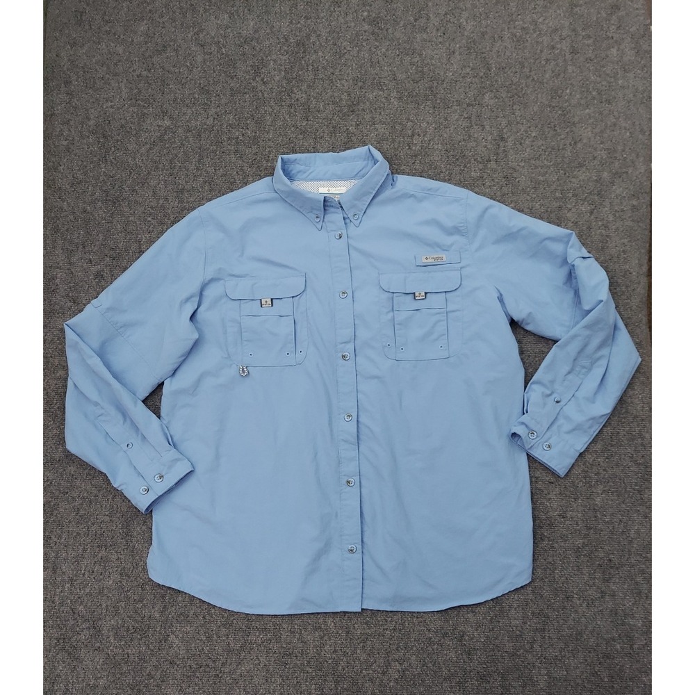 Columbia Fishing Shirt Womens 2XL Blue PFG Outdoor Quick Dry Vented Hiking L/S